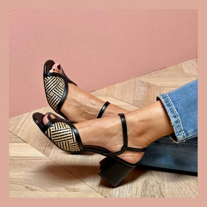 RACHELE | SANDALI IN TESSUTO INTRECCIATO CON TACCO LARGO