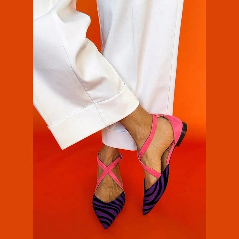 LUCREZIA | Eleganti ballerine con dettagli zebrati e cinturini rosa glamour