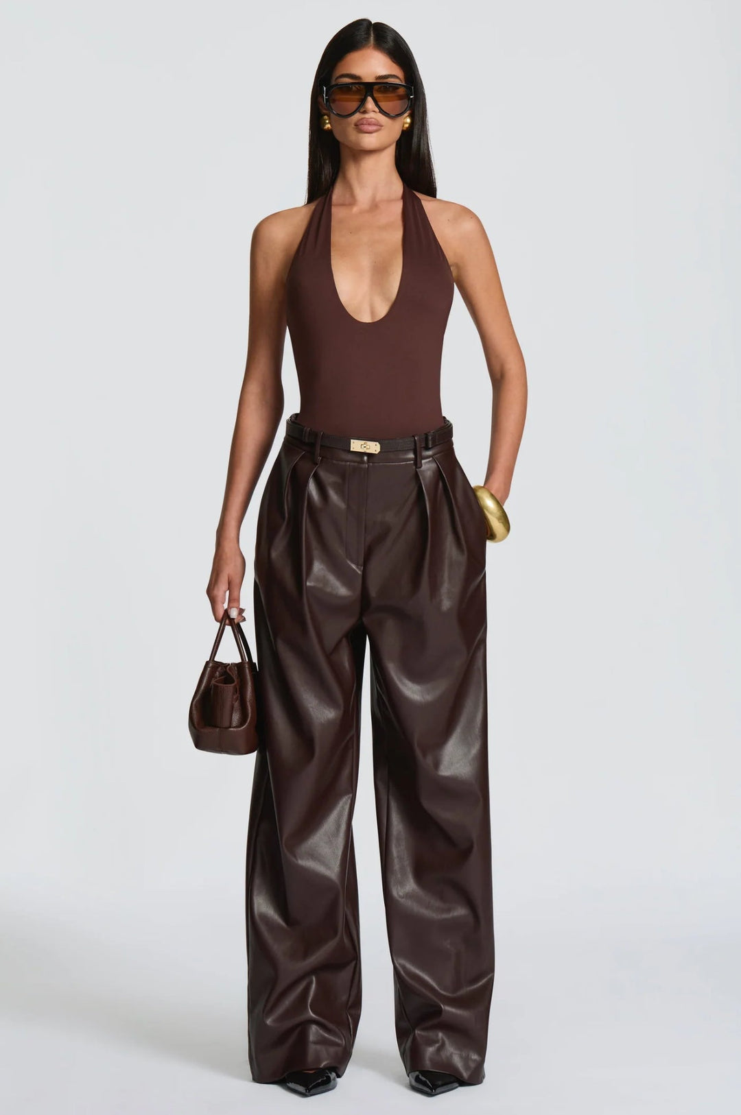 Pantaloni ANITA in eco-pelle a vita